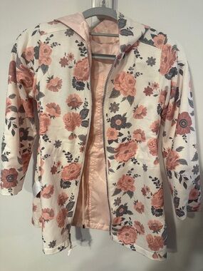 Floral Zip Hooded Jacket - Pink/White